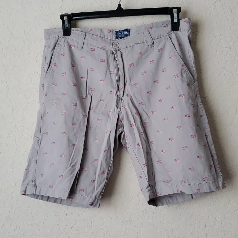 Canyon Creek Men's Khaki Chino Shorts Size 34 All Over American Flag Print